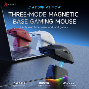 Ajazz AJ139 V3 Wireless Gaming Mouse 66G Lightweight PAW3311 Tri Mode Magnetic Charging Base
