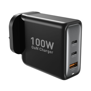 GaN CE approved 100W PD mode 3-port USB C UK standard wall charger for mobile phone laptop