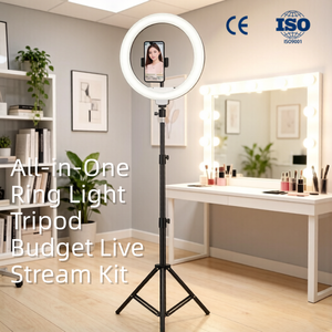 Portable Tripod Camera Phone Stand Alloy Foldable Tripod With Ring Light